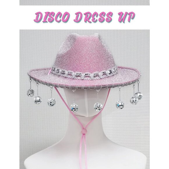 Pink Felt Cowgirl Hat with Disco Ball Rhinestones and Bandana for Women main image 6